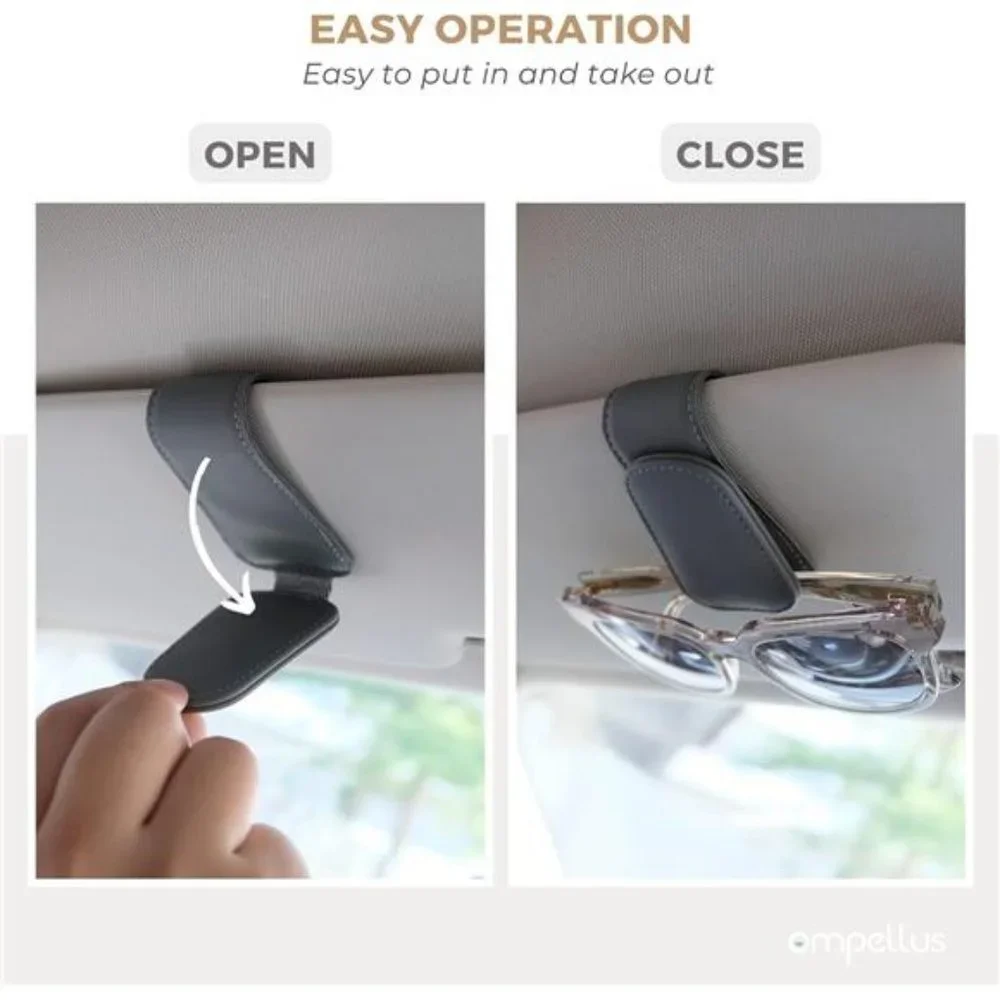 Magnetic Leather Sunglass Holder Eyeglass Hanger Clip for Car Sun Visor Gray